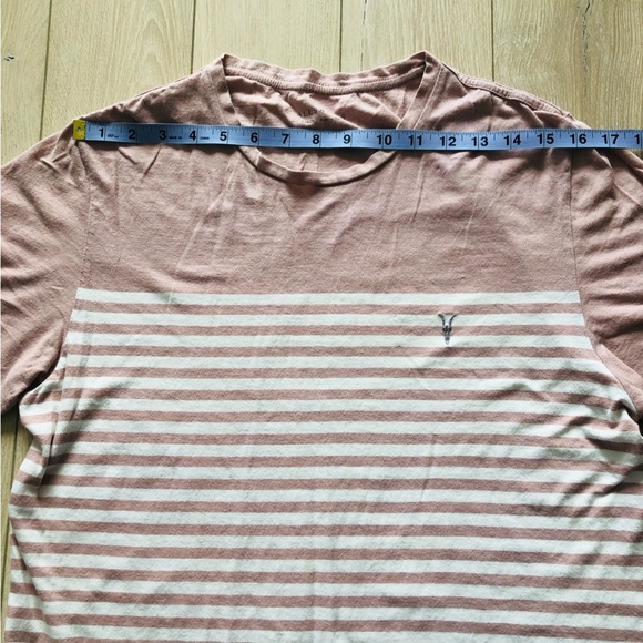 All Saints Logo Embroidered Striped T Shirt in Soft Pink - Picture 2 of 9